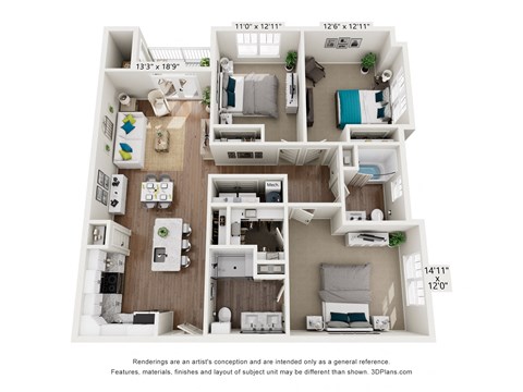 the outlook floor plan  3 bedroom  1190 sq ft
